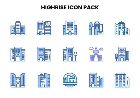 HighRise Two Colour Bundle Icons Pack Ilustração Stock