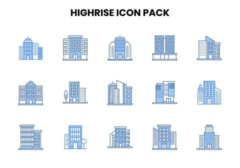 HighRise Two Colour Vector Icons Pack Stockillustratie