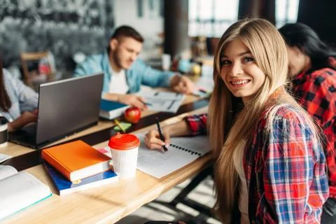 Highschool students prepares a joint project Stock Photos