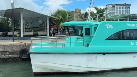 Highspeed Ferry Boat Is Docked at Passenger Terminal 스톡 동영상 337051605