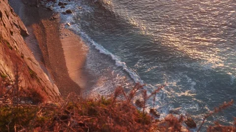 Hight cliff and sea waves. View from above Stock Footage 143019209