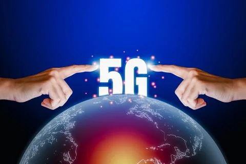 Hight speed internet concept. Human finger point on transparency of the ear.. Stock Photos