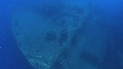 Hight View Shot Of Bow Deck of SS Thistlegorm Wreck Stock Footage 284997310