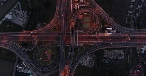 Hight view of traffic at night car movement light Stock Footage 81920367