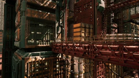Hightech cargo bay featuring suspended gantries and layered design Stock Footage 331521066