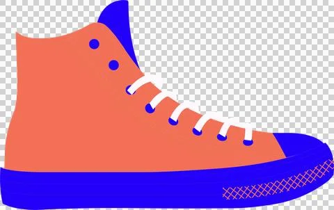 Hightop sneaker is being shown flat vector orange upper blue sole transparent Illustrazione stock