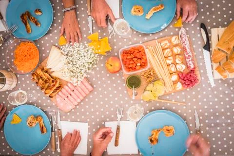 Highview of a table during a lunch Foto stock