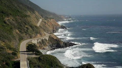 Highway 1 from above, Big Sur, California Stock Footage