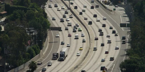 Highway 101 in Los Angeles near Cahuenga Boulevard and Vine Street exits, viewed Stock Footage 59211979