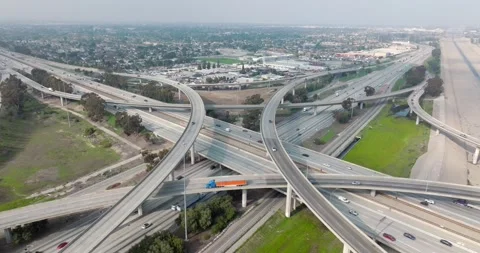 Highway 105 and 710 Interchange LA River Los Angeles Drone Aerial Footage Stock Footage 169774241