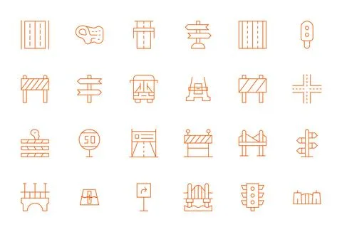Highway 128x128 Vector Icon Pack with 24 Thin Line Grid Fitted Elements Stock Illustration