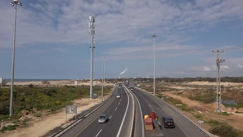 Highway 2 Israel, Yanay Interchange Stock Footage 103402575