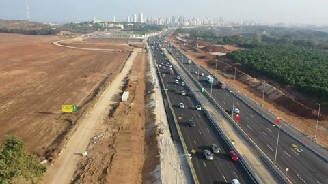 Highway 2 under construction Wingate Institute Israel, Aerial shot  OCT27 2022 Stock Footage 304271350