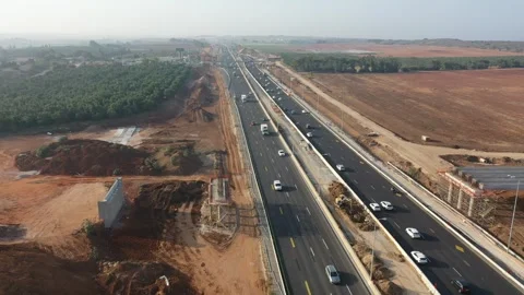 Highway 2 under construction Wingate Institute Israel, Aerial shot  OCT27 2022 Stock Footage 304280201