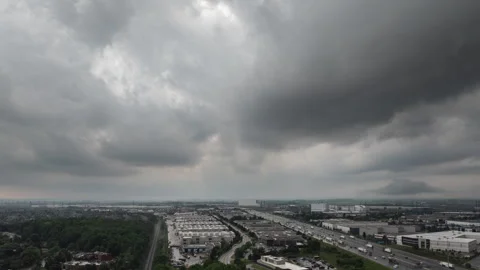 Highway 401 Traffic and Fast Moving Storm Clouds Aerial Time Lapse Stock Footage 344274202