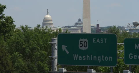 Highway 50 East sign on Memorial Bridge of George Washington Parkway with Stock Footage 59299241