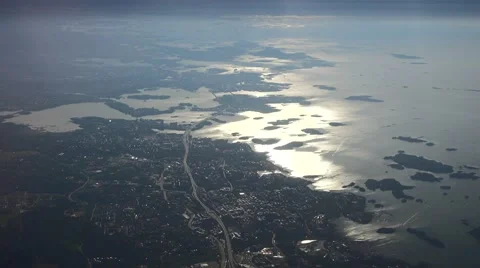 Highway 51 going to Helsinki over the sea at sunrise, aerial view Stock Footage 66580259