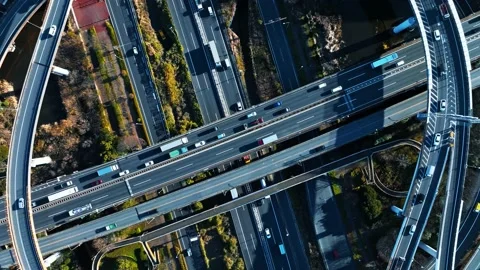 Highway aerial view. The effect of slow and fast. Speed lamp. Time remap. Video stock 167982819