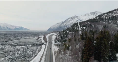 Highway in Alaska during winter Stock Footage 240445617