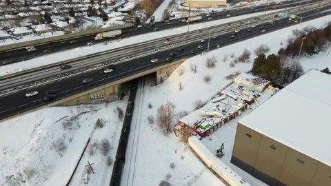 Highway and Cargo Train Vídeo Stock 232285530