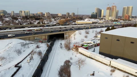 Highway and Cargo Train Vídeo Stock 232285683