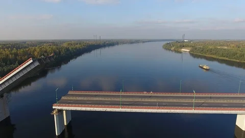 Highway and open bridge over river, aerial view Stock Footage 89879129