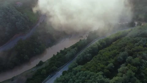 Highway and river view from the clouds Stock Footage 168572513