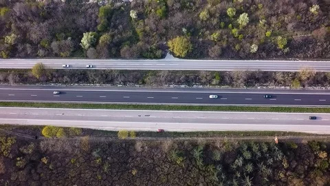 Highway and second-class road from a high point of view Stock Footage 88531686