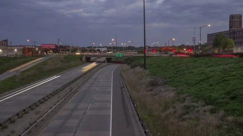 Highway and Train Traffic at Dusk Stock Footage 81144202