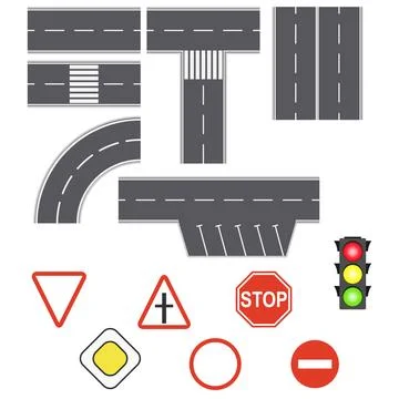 Highway asphalt path traffic streets. Street and road with footpaths. Set o.. Stock Illustration