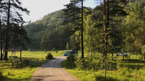 A highway behind trees and fields Stock Footage 92737146
