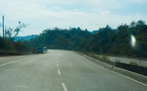 Highway between himalayan mountain range of Jammu, towards Patnitop from katra Stock Photos