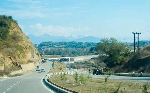 Highway between himalayan mountain range of Jammu, towards Patnitop from katra Stock Photos