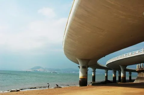 Highway bridge at beach Stock Photos