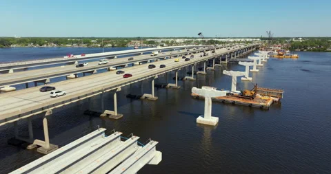 Highway bridge construction in Ellenton, Florida. Development of Trooper J.D Stock Footage 332818099