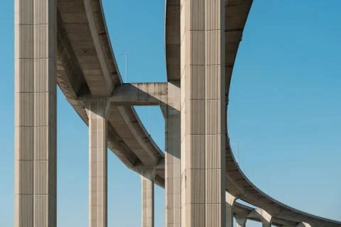 Highway bridge, elevated freeway isolated on blue sky  - Stock Photos