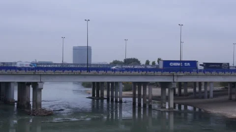 Highway bridge with heavy traffic Stock Footage 167332079