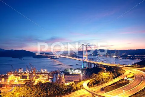 Highway bridge at night Stock Photos