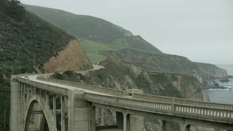 Highway bridge with ocean Stock Footage 145889471