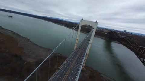 Highway bridge over autumn forest Stock Footage 320588118