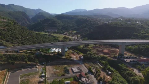 Highway Bridge Over Mountain Valley in Greece Stock Footage 337449127