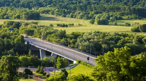 Highway bridge in the park zone timelapse Stock Footage 51007916