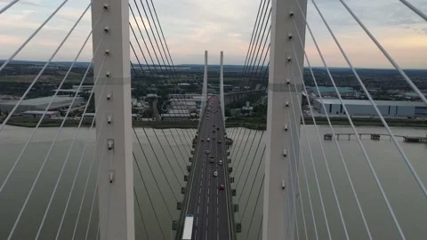 Highway bridge, pylons and supporting cables Stock Footage 161128528