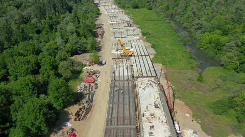 Highway bridge under construction. Infrastructure at a motorway road Stock Footage 241440757