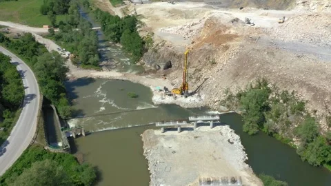 Highway bridge under construction. Infrastructure at a motorway road Stock Footage 245892737