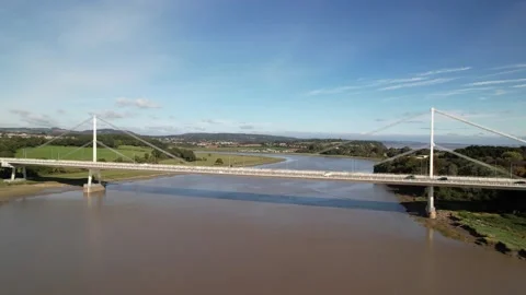 Highway cable-stayed bridge over river, transport structure Stock-Footage 166661538