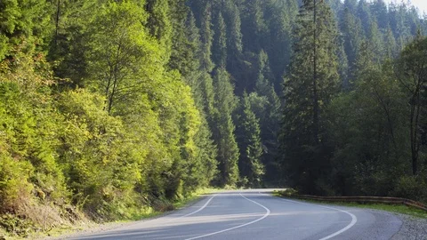 Highway in the Carpathian mountains Stockbeeldmateriaal 127328670