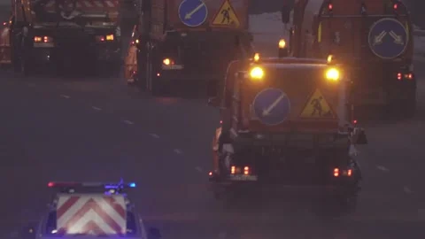 Highway cleaning trucks Stock Footage 156568357