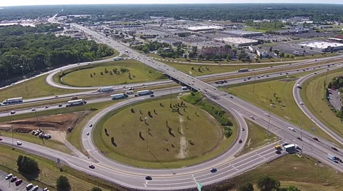 Highway Cloverleaf Interchange Aerial View Stock Footage 49057795