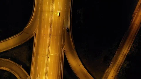 Highway cloverleaf interchange intersection (junction) with ramps, heavy traffic Stock Footage 113583541